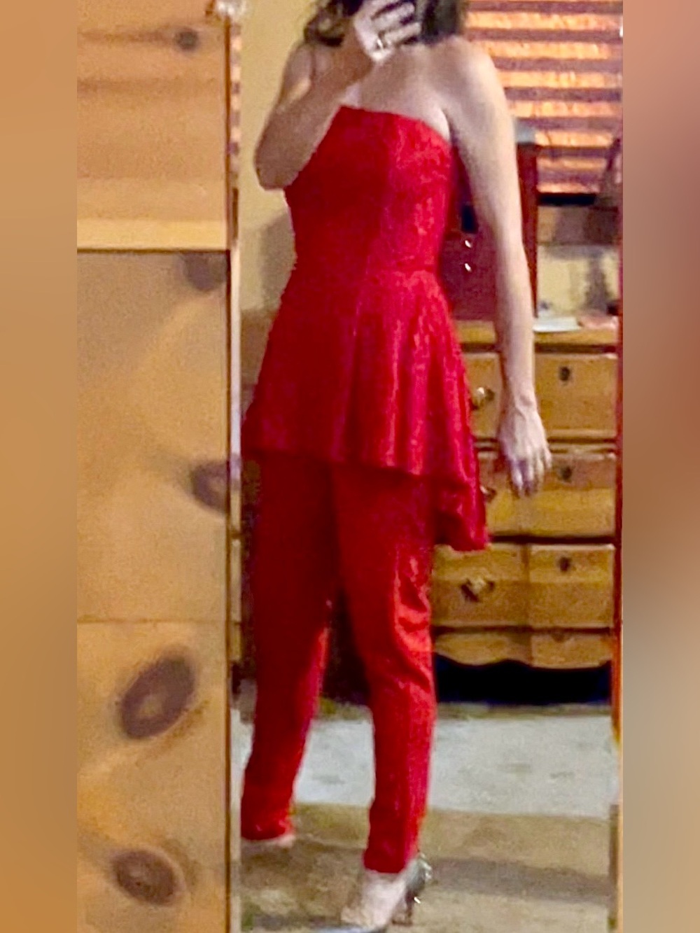 VENUS Red Lace Strapless Peplum Jumpsuit size 6